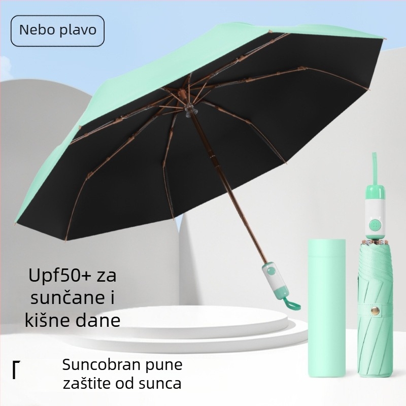 Osmoribni automatski kišobran za sunce i kišu, sklopivi, vinil UV zaštita, spreman za logo, poslovni poklon
