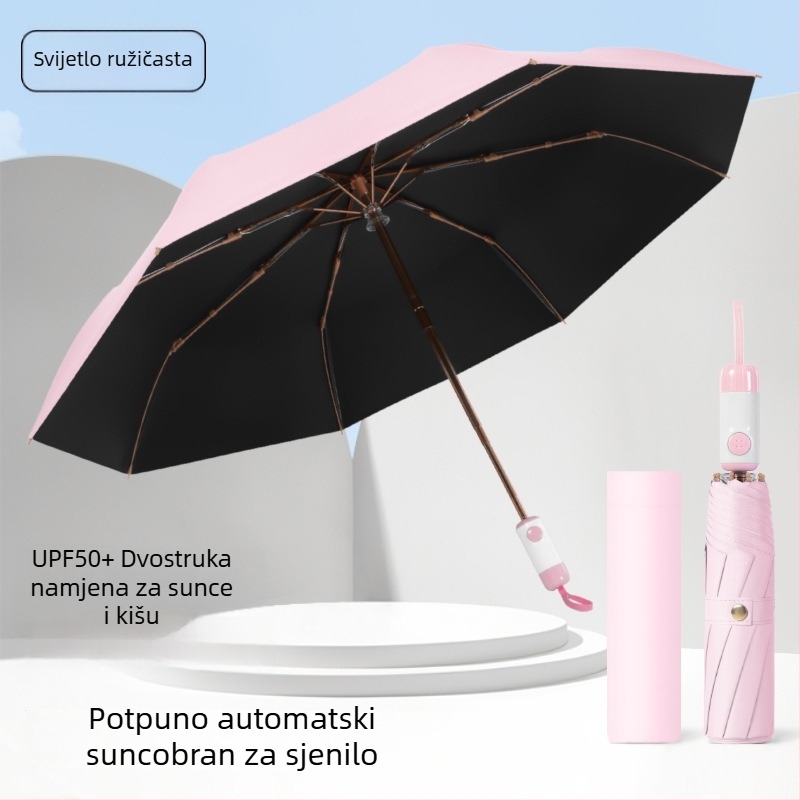 Osmoribni automatski kišobran za sunce i kišu, sklopivi, vinil UV zaštita, spreman za logo, poslovni poklon