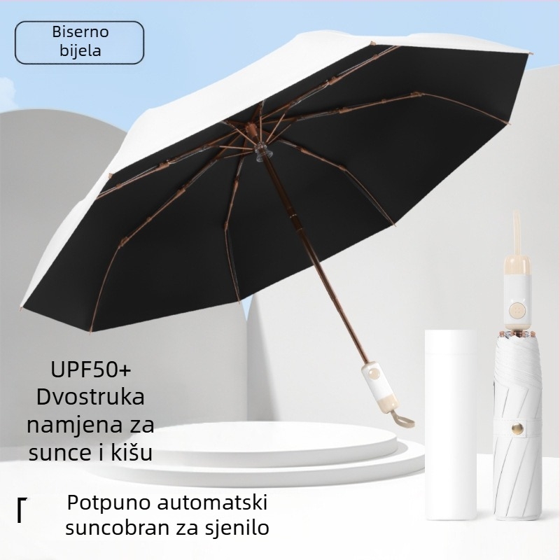 Osmoribni automatski kišobran za sunce i kišu, sklopivi, vinil UV zaštita, spreman za logo, poslovni poklon