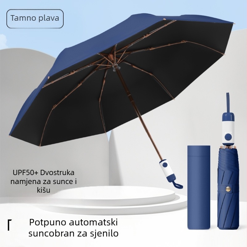 Osmoribni automatski kišobran za sunce i kišu, sklopivi, vinil UV zaštita, spreman za logo, poslovni poklon
