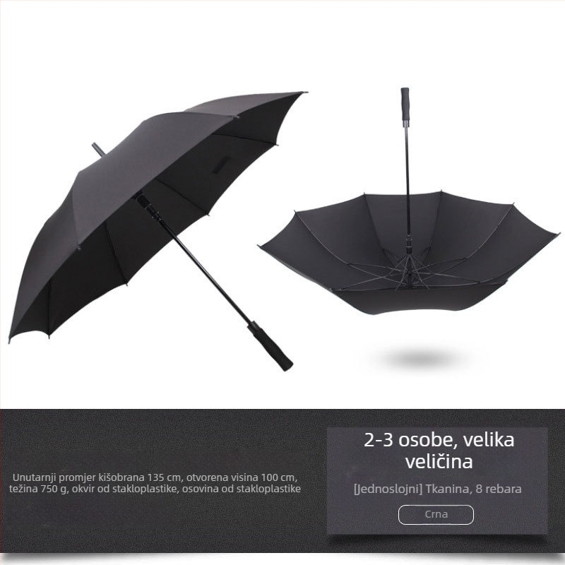 Golf kišobran ekstraveliki, dvostruki sloj, otporan na vjetar, ravna cijev i duga drška, poslovni poklon s otiskom logotipa