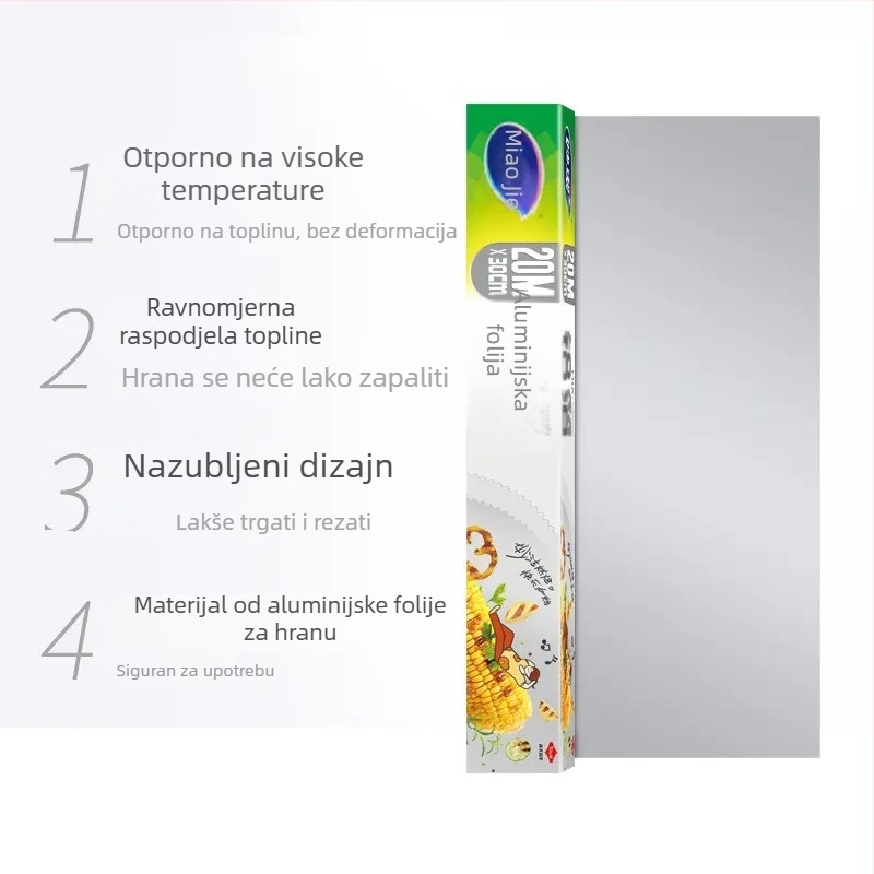 Miaojie Debela visokokvalitetna aluminijska folija, 20 m rola, prehrambena, otporna na visoke temperature, pogodna za roštilj, pećnicu i fritu na zrak