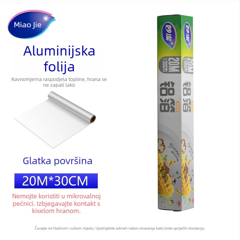 Miaojie Debela visokokvalitetna aluminijska folija, 20 m rola, prehrambena, otporna na visoke temperature, pogodna za roštilj, pećnicu i fritu na zrak