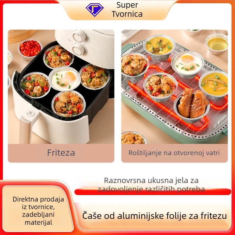Posude od aluminijske folije za kućnu upotrebu: kalupi za jaja tartaletete, čaše od folije, pećnica za pečenje ostriga, pladanj za zrak-fryer
