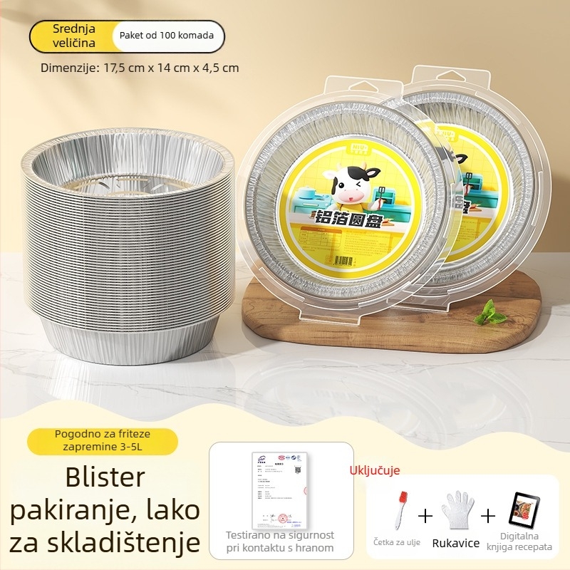 Posuda od aluminijske folije za fritu na zrak, okrugla zdjela od folije za pečenje i roštiljanje, kvaliteta hrane