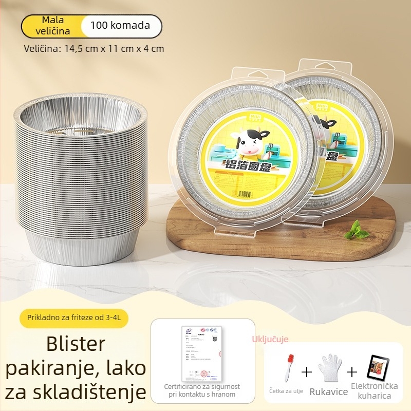Posuda od aluminijske folije za fritu na zrak, okrugla zdjela od folije za pečenje i roštiljanje, kvaliteta hrane
