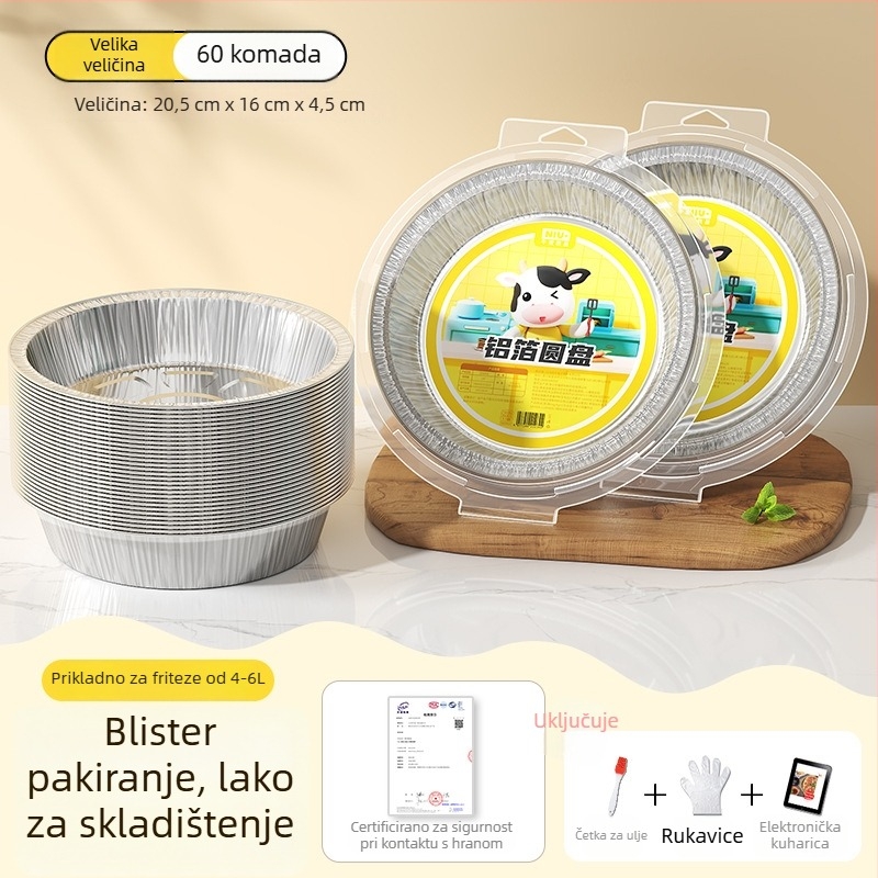 Posuda od aluminijske folije za fritu na zrak, okrugla zdjela od folije za pečenje i roštiljanje, kvaliteta hrane