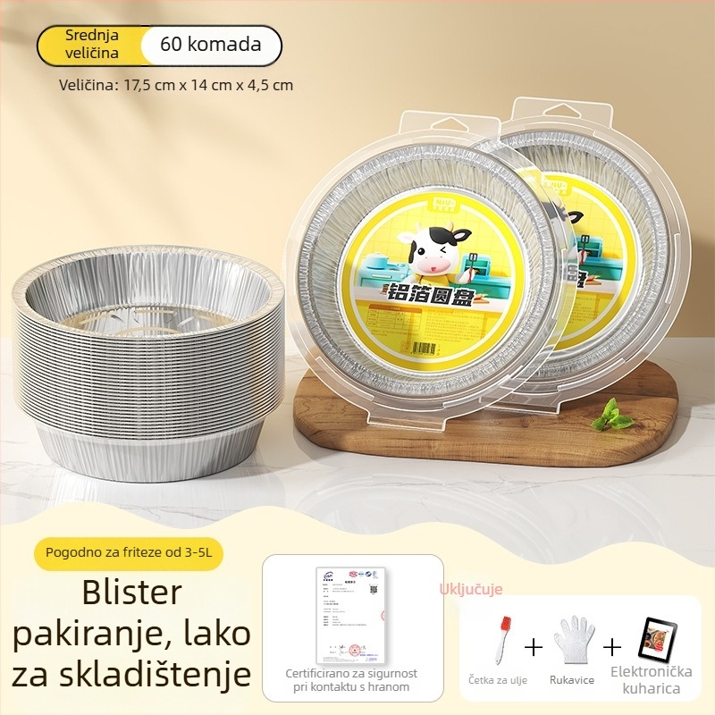 Posuda od aluminijske folije za fritu na zrak, okrugla zdjela od folije za pečenje i roštiljanje, kvaliteta hrane