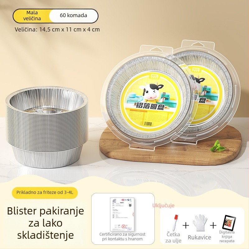 Posuda od aluminijske folije za fritu na zrak, okrugla zdjela od folije za pečenje i roštiljanje, kvaliteta hrane