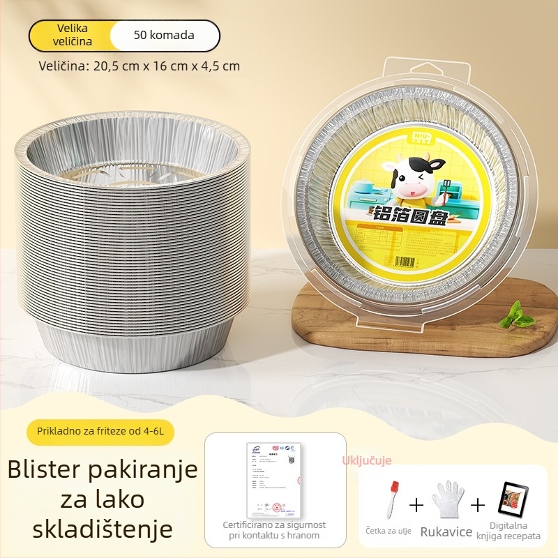 Posuda od aluminijske folije za fritu na zrak, okrugla zdjela od folije za pečenje i roštiljanje, kvaliteta hrane