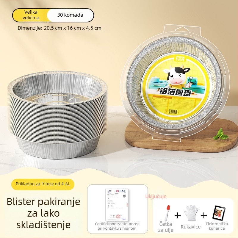 Posuda od aluminijske folije za fritu na zrak, okrugla zdjela od folije za pečenje i roštiljanje, kvaliteta hrane