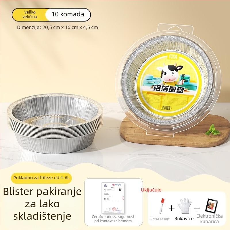 Posuda od aluminijske folije za fritu na zrak, okrugla zdjela od folije za pečenje i roštiljanje, kvaliteta hrane