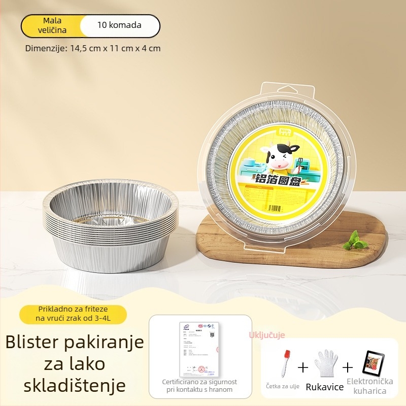 Posuda od aluminijske folije za fritu na zrak, okrugla zdjela od folije za pečenje i roštiljanje, kvaliteta hrane