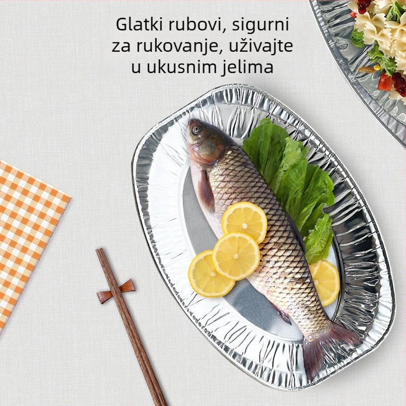 Ovalna posuda od aluminijske folije za roštiljanje, jednokratna, otporna na visoke temperature, za buffet posluživanje