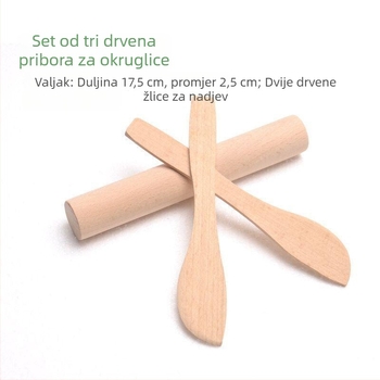 Set drvenih posuđa za knedle: mala drvena žličica, veliki drveni valjak, drvena žličica za punjenje, žlica za oblikovanje knedli