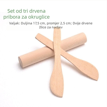 Set drvenih posuđa za knedle: mala drvena žličica, veliki drveni valjak, drvena žličica za punjenje, žlica za oblikovanje knedli