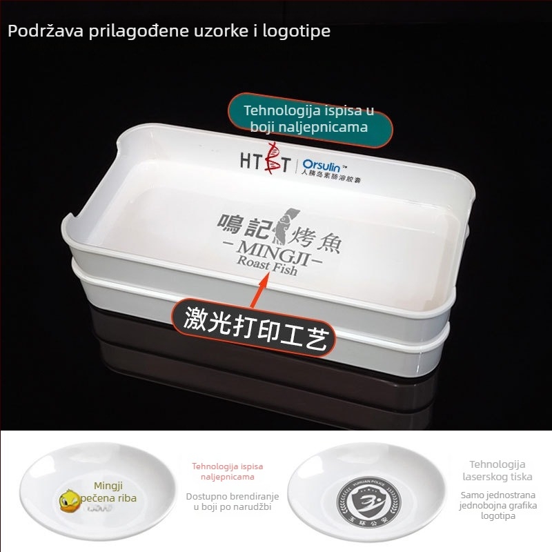 Melamin kvadratne pločice, veličine 15–19 cm, moderni minimalistički dizajn, podglazurna dekoracija, pogodne za restorane i hotele, tisak logotipa i prilagodba dostupni