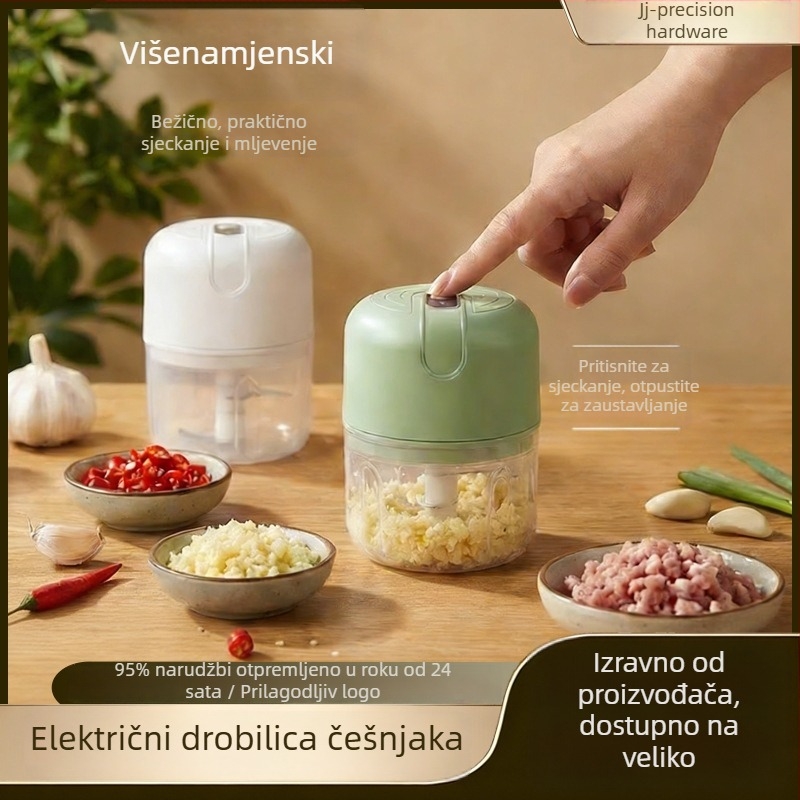 Električni pretiskač češnjaka, kompaktni višenamjenski kuhinjski alat za češnjakovu pastu i suhe sastojke, mali kuhinjski procesor i mlin za meso