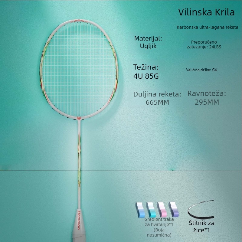 ALREFairy100 Raketa za badminton Fairy Wings – lagan karbonski okvir, nylon strune