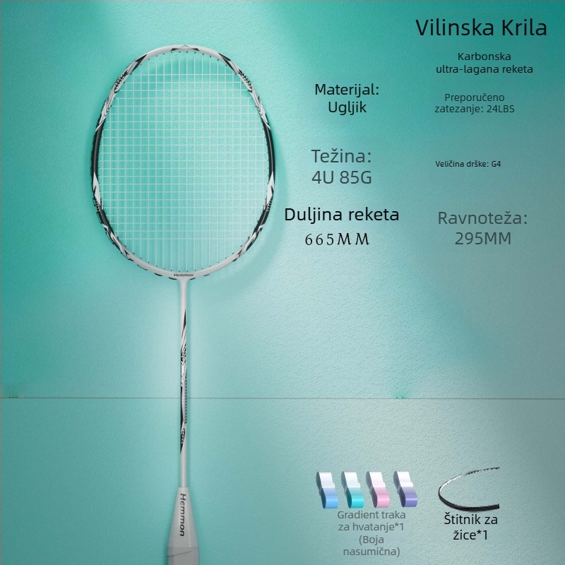 ALREFairy100 Raketa za badminton Fairy Wings – lagan karbonski okvir, nylon strune