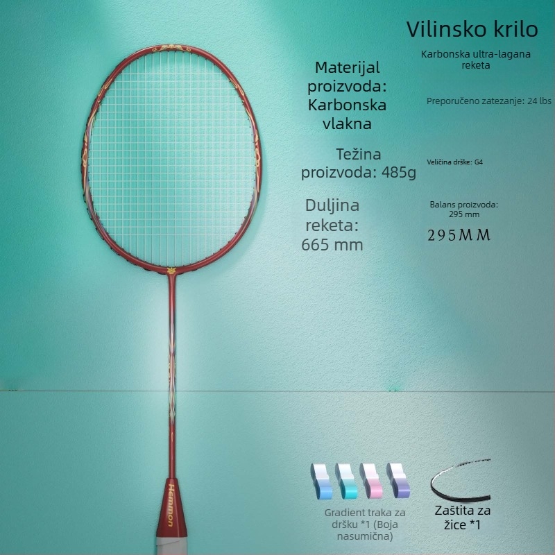 ALREFairy100 Raketa za badminton Fairy Wings – lagan karbonski okvir, nylon strune