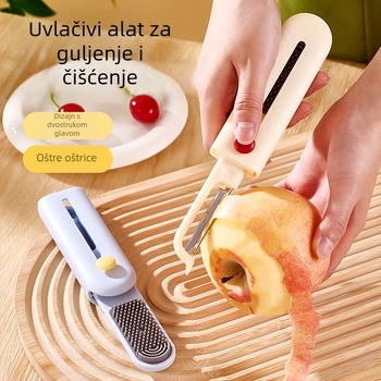 Teleskopški dvostruki guljač i nož za voće, prijenosni 2-u-1 alat