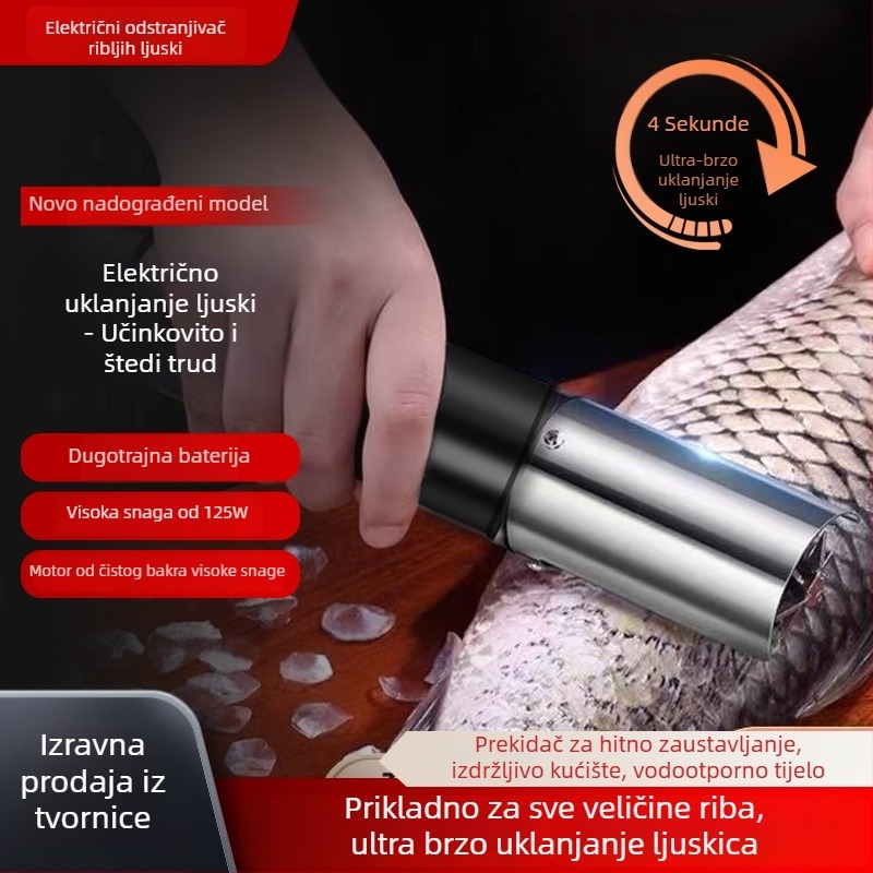 Električni uklanjač ljuski ribe s priključnim, zatvorenim kućištem, za kućnu i poslovnu upotrebu, automatsko uklanjanje ljuski, od nehrđajućeg čelika 304