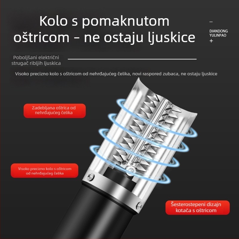 Električni uklanjač ljuski ribe s priključnim, zatvorenim kućištem, za kućnu i poslovnu upotrebu, automatsko uklanjanje ljuski, od nehrđajućeg čelika 304