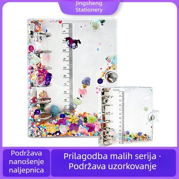 A7 bilježnica s listovima koji se mogu izdvojiti, prozirna PVC korica, šareni glitter, dnevnik s prostorom za kartice