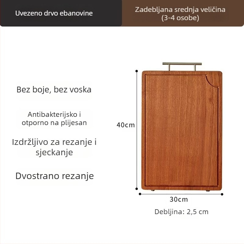 Dvostruka daska za rezanje od ebonija za kuhinju – debela masivna drvena daska za meso i voće