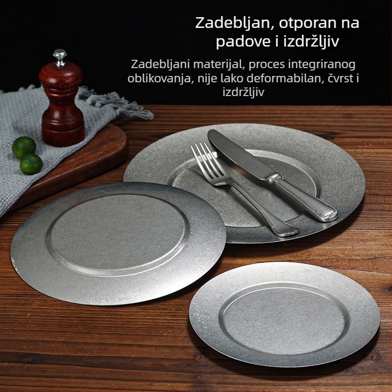 Vintage tanjur od nehrđajućeg čelika u japanskom stilu za roštilj, starinski izgled, tanjur za steak, tanjur za kosti, plitki tanjur, tanjur za vruću posudu