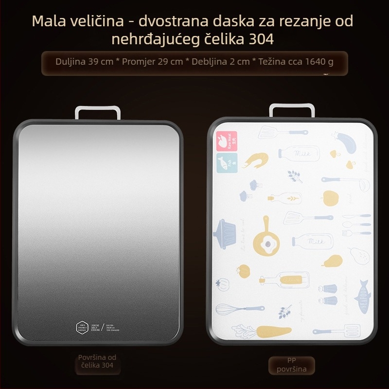 Daska za rezanje od nehrđajućeg čelika 304, antibakterijska i otporna na plijesan, dvostrana, za voće i hranu, prehrambena klasa