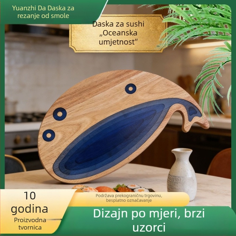Shark Resin daska za rezanje od masivnog drveta, akacijino drvo, daska za steak, kuhinjska daska za sir i kruh