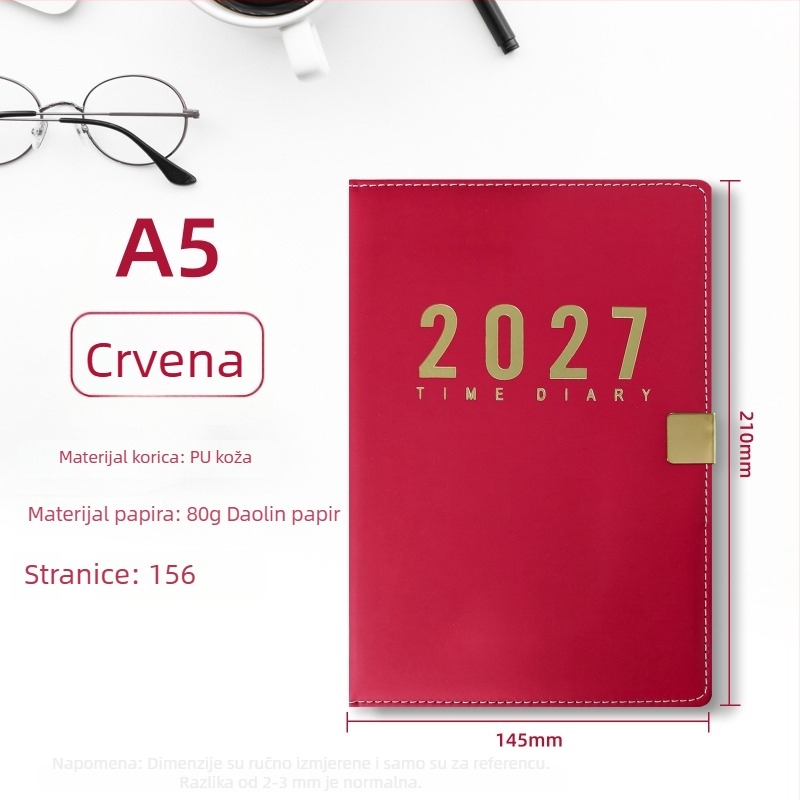 2027 dnevni planer i raspored, dnevnik s jednom stranom za dan