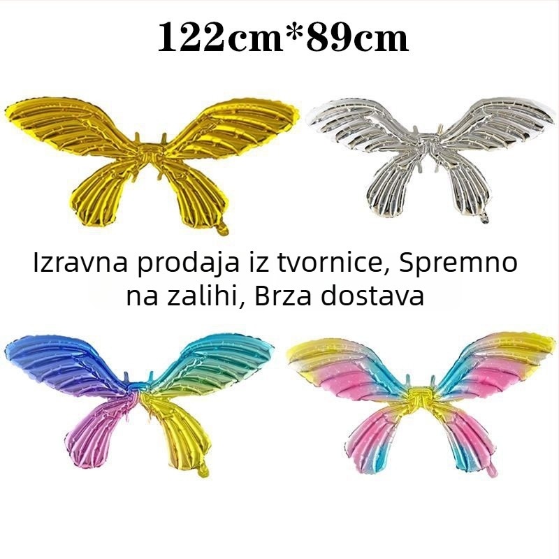 Veliki balon s krilima leptira od aluminijske folije, 122 × 89 cm, Macaron boje, za fotografiranje