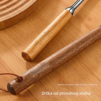 Špatula od nehrđajućeg čelika 304 u obliku gljive, integrirana glava, drška od čvrstog drveta, izolirana kuhinjska špatula s debelom kružnom glavom