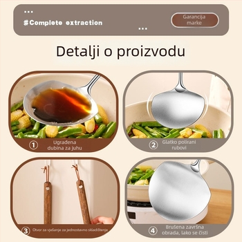 Špatula od nehrđajućeg čelika 304 u obliku gljive, integrirana glava, drška od čvrstog drveta, izolirana kuhinjska špatula s debelom kružnom glavom