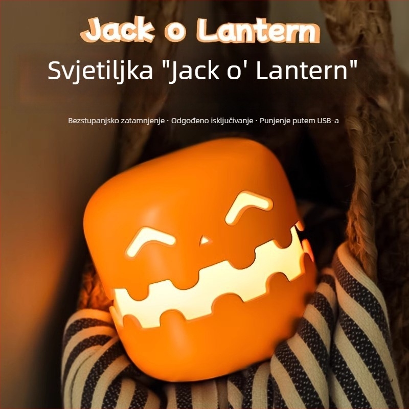Noćna lampica u obliku tikve, USB punjiva, nježna svjetlost za Halloween