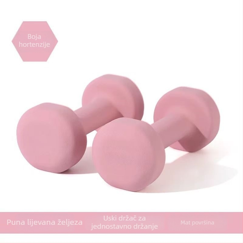 Dumbeli s plastičnim premazom, okrugla glava, čvrsti lijevani čelik, kućna vježba, 1–5 kg