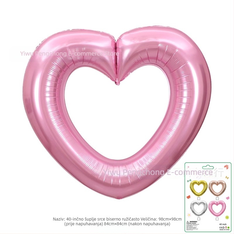 40-inčni srcoliki balon od aluminijske folije, Valentinovo, romantična rekvizita za fotografije i dekor sobe za prosidbu