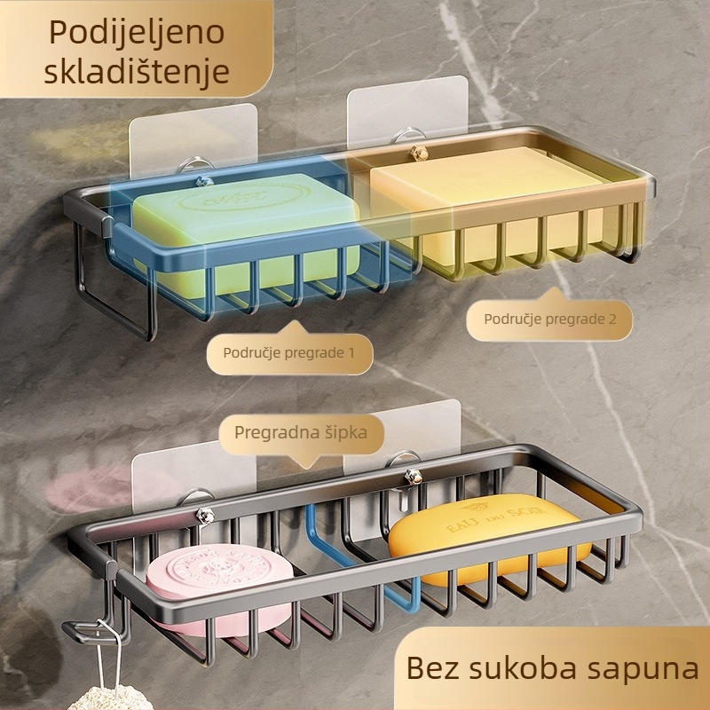 Zidna posuda za sapun s odvodnim pladnjem, bez bušenja, luksuzni kupaonski regal