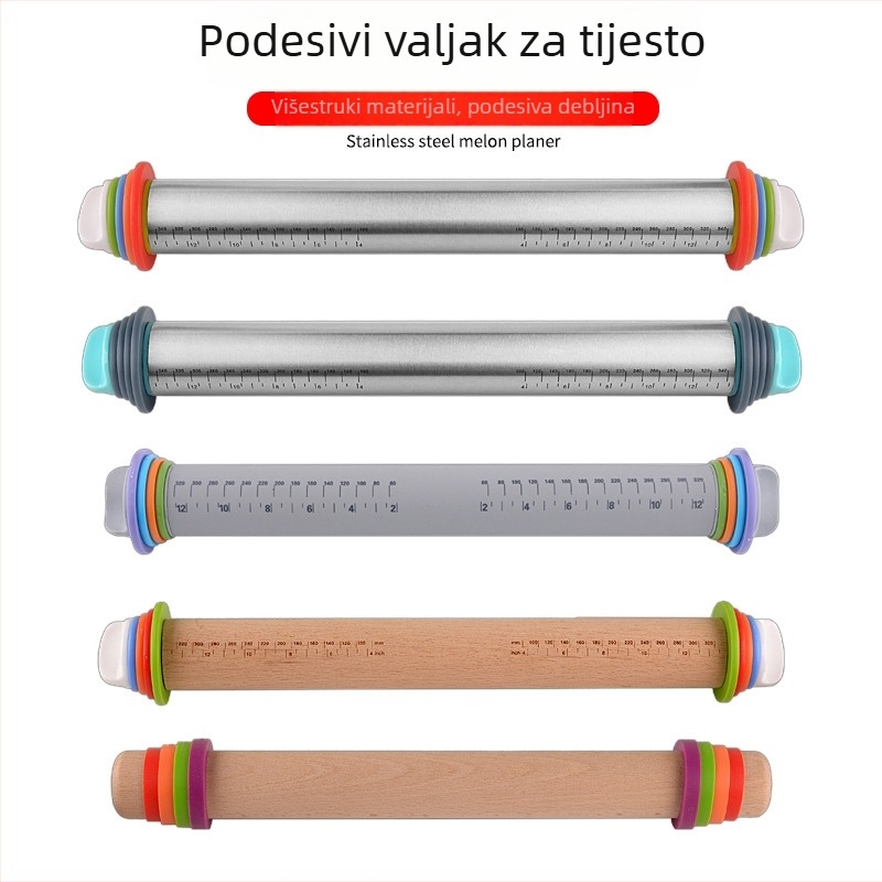 Podesivi drveni valjak s nelepivom površinom od nehrđajućeg čelika za tijesto i tjesteninu – kuhinjski alat za pečenje