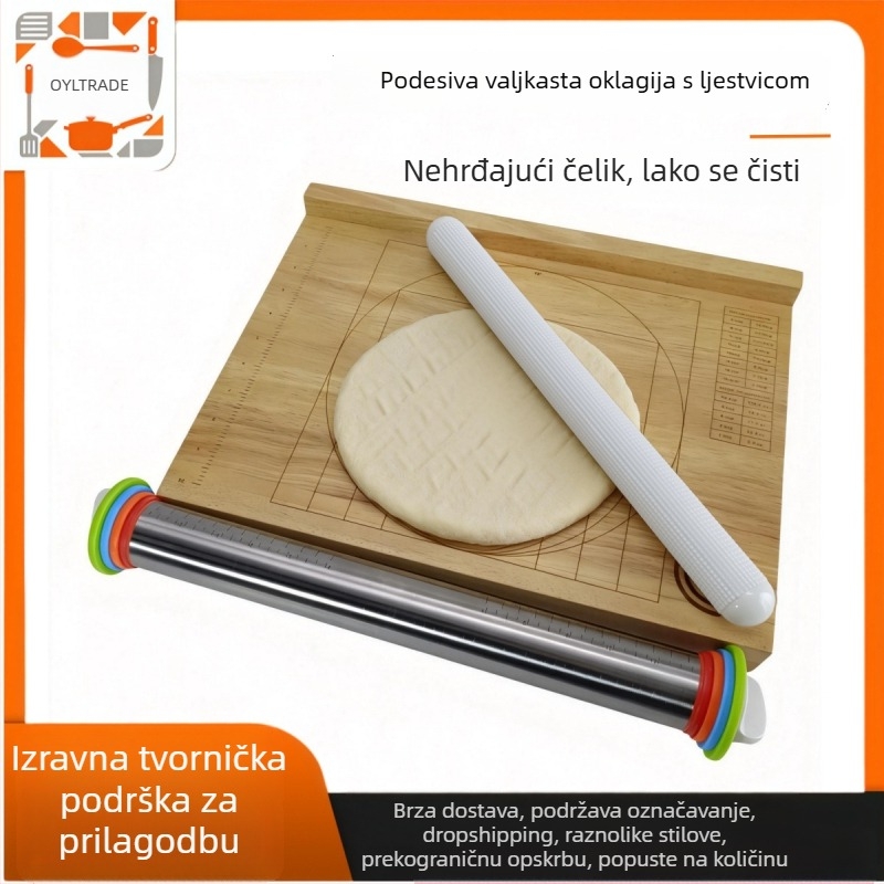 Nehrđajući čelik s gradiranom skalom, veliki prilagodljivi kuhinjski valjak za pečenje i tjesteninu