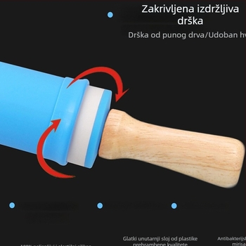 Silikonska valjka za tijesto s debelim drvenim držalom, okrugla, neprianjajuća, otporna na visoke temperature, alat za pečenje