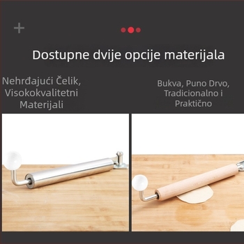 Nerđajući čelični valjak za tijesto s drvenom drškom – kuhinjski alat za tijesto i listove za knedle