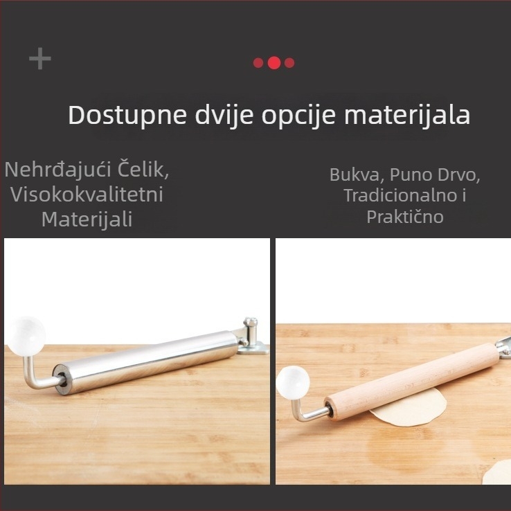 Nerđajući čelični valjak za tijesto s drvenom drškom – kuhinjski alat za tijesto i listove za knedle