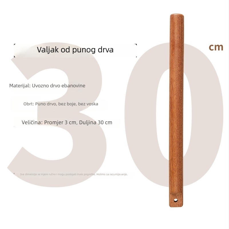 Mooid valjak od ebonovog drveta, čvrst drvo, za tijesto za knedle i rezance, prehrambena kvaliteta