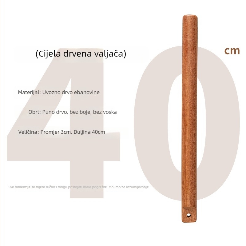 Mooid valjak od ebonovog drveta, čvrst drvo, za tijesto za knedle i rezance, prehrambena kvaliteta