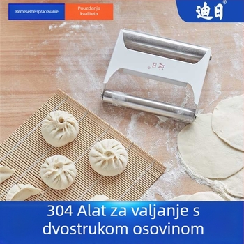 Valjak za tijesto od 304 nehrđajućeg čelika, ručni s dvostrukom osovinom, za kućnu i profesionalnu upotrebu, integrirani alat za razvlačenje tijesta, veliki i mali