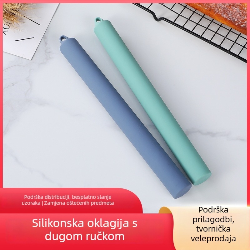 Silikonski valjak za tijesto, nelepivog premaza, za pečenje i mijesanje tijesta, može se objesiti, valjak za tijesto s produženom ručkom